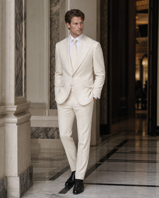 Ivory Flannel Winter Suit - Custom Made to Measure side back view