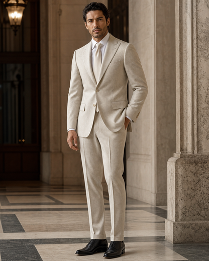 Ivory Herringbone Winter Suit - Custom Made to Measure side back view
