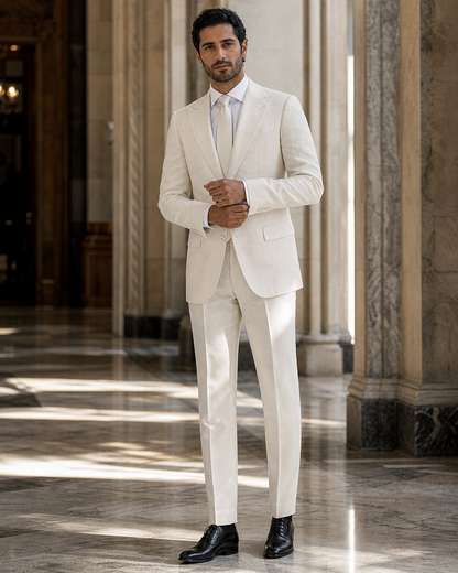 Ivory Linen Beach Wedding Suit - Custom Made to Measure front view