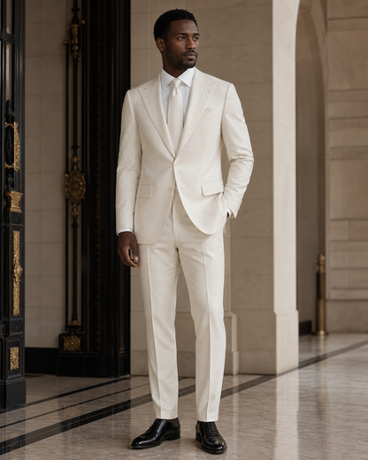 Ivory Linen Outdoor Wedding Suit - Custom Made to Measure side back view