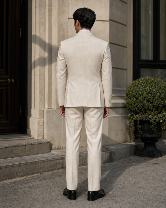 Ivory Linen Peak Lapel Suit - Custom Made to Measure back view