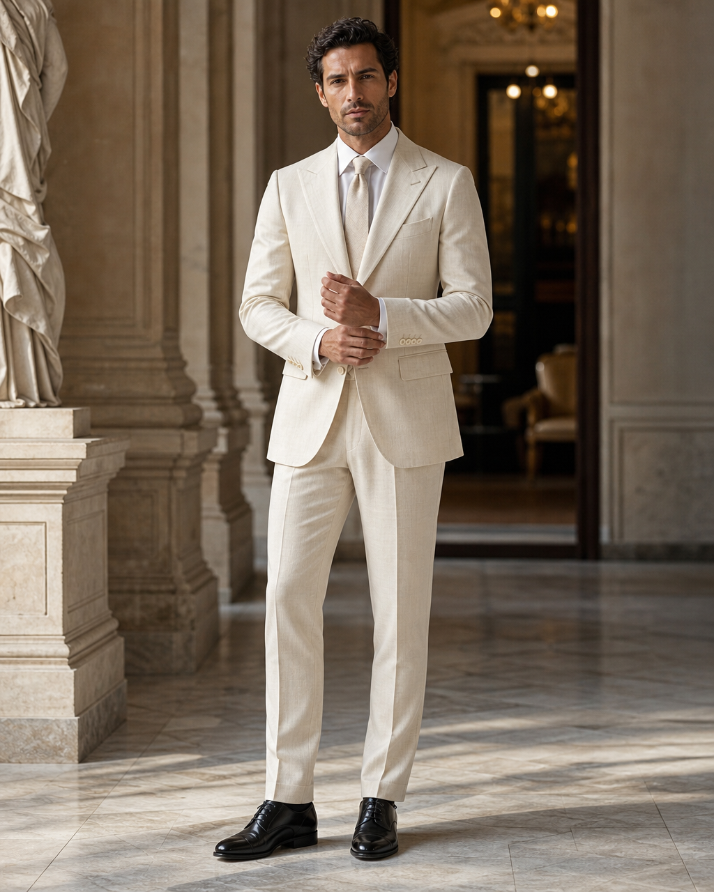 Ivory Linen Summer Suit - Custom Made to Measure front view