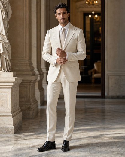 Ivory Linen Summer Suit - Custom Made to Measure front view
