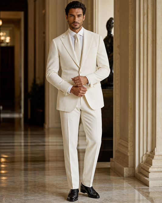 Ivory Seersucker Beach Wedding Suit - Custom Made to Measure front view