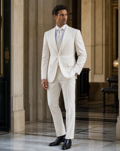 Ivory Seersucker Beach Wedding Suit - Custom Made to Measure side back view