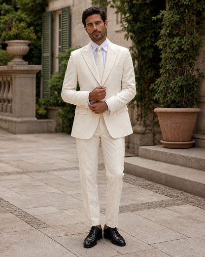 Ivory Seersucker Outdoor Wedding Suit — Custom Made to Measure front view