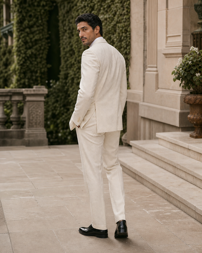 Ivory Seersucker Outdoor Wedding Suit — Custom Made to Measure side back view