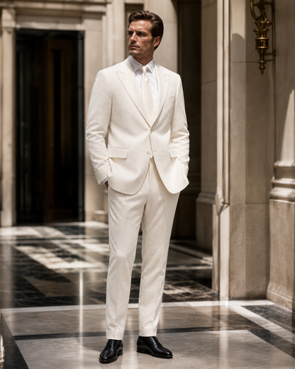 Ivory Seersucker Summer Suit - Custom Made to Measure side back view
