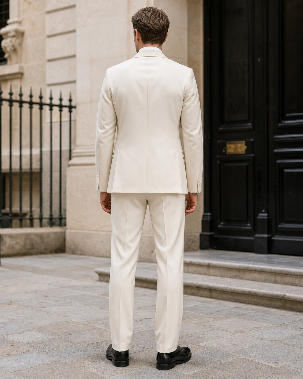 Ivory Silk Blend Shawl Lapel Suit - Custom Made to Measure back view