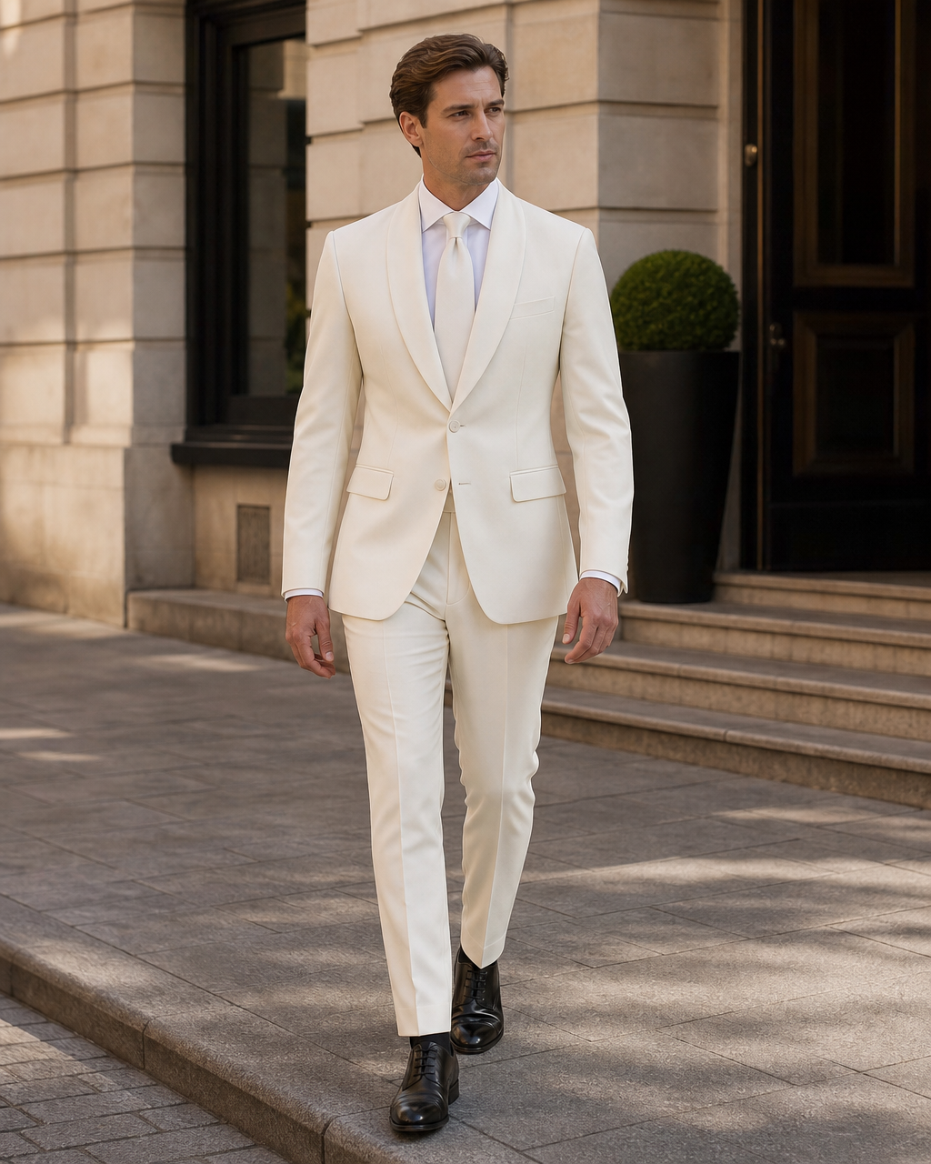 Ivory Silk Blend Shawl Lapel Suit - Custom Made to Measure front view