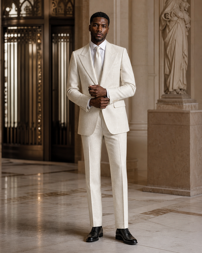 Ivory Tweed Winter Suit - Custom Made to Measure front view