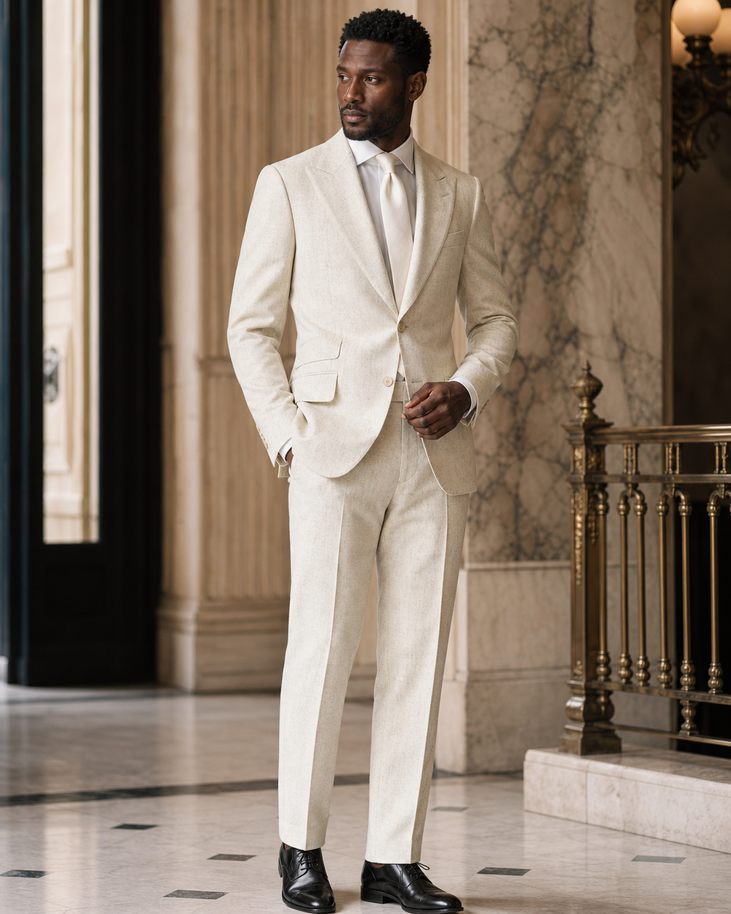 Ivory Tweed Winter Suit - Custom Made to Measure side back view