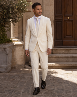 Ivory Velvet Shawl Lapel Suit — Custom Made to Measure — 1