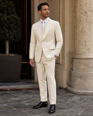 Ivory Velvet Shawl Lapel Suit — Custom Made to Measure — 3