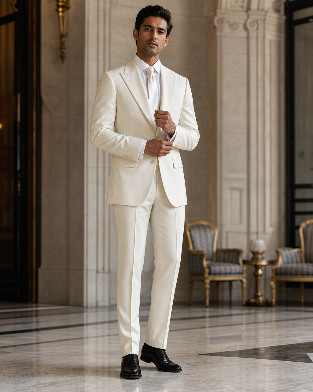 Ivory Wool Outdoor Wedding Suit - Custom Made to Measure front view