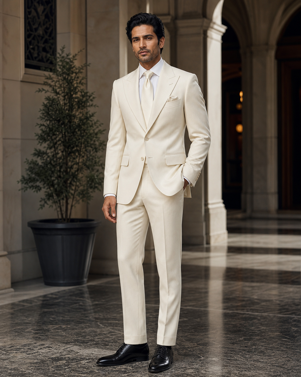 Ivory Wool Outdoor Wedding Suit - Custom Made to Measure side back view
