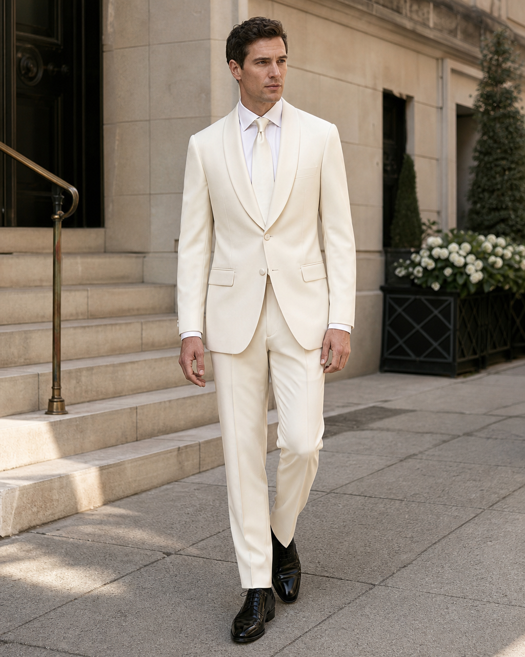 Ivory Wool Shawl Lapel Suit — Custom Made to Measure