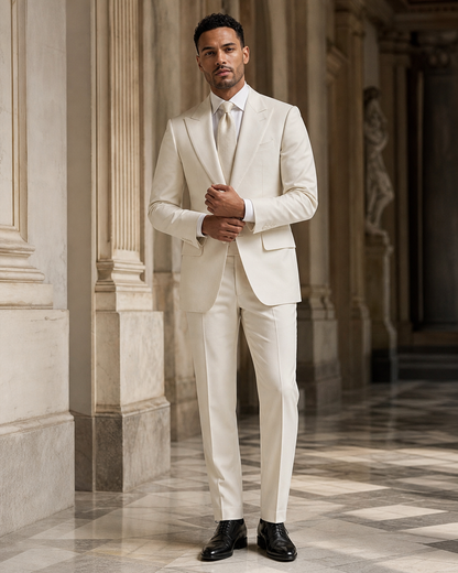 Ivory Wool Winter Suit - Custom Made to Measure front view