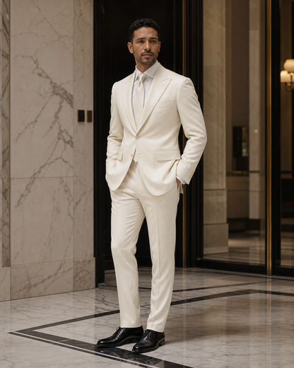 Ivory Wool Winter Suit - Custom Made to Measure side back view