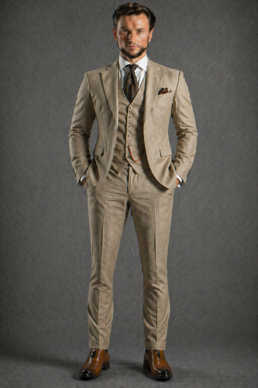 Khaki Linen Slim Fit Suit — Custom Made to Measure