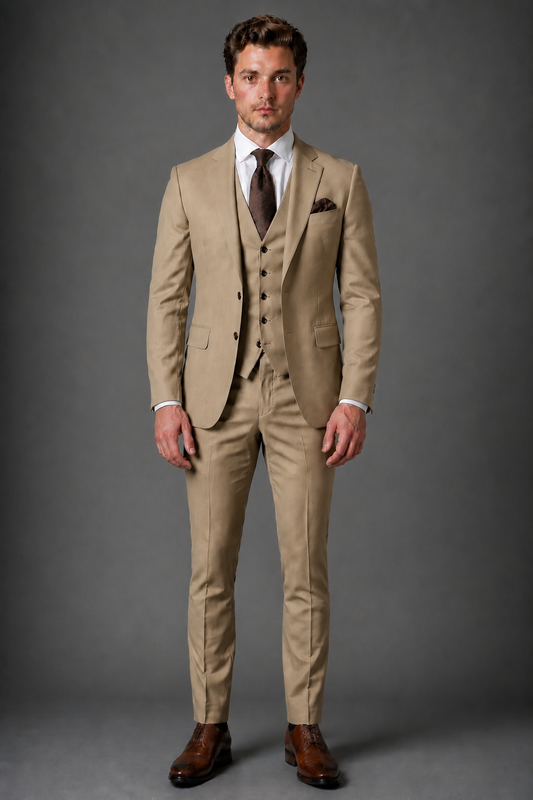 Khaki Wool Slim Fit Suit — Custom Made to Measure