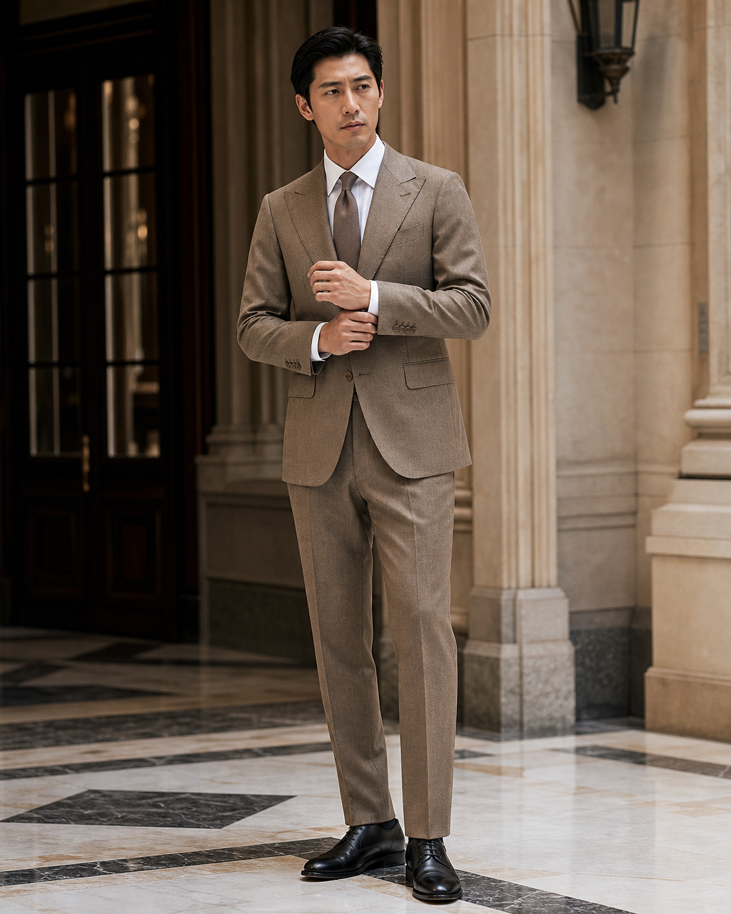 Khaki Cashmere Blend Winter Suit - Custom Made to Measure front view