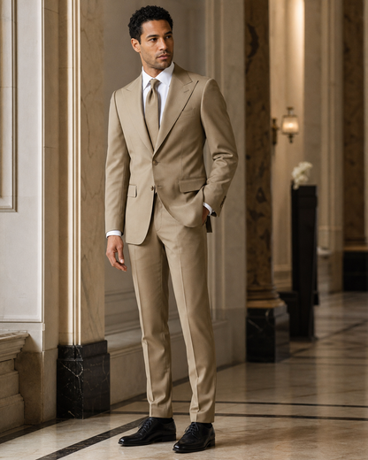 Khaki Cotton Beach Wedding Suit - Custom Made to Measure side back view