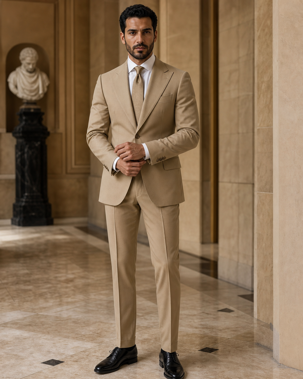 Khaki Cotton Outdoor Wedding Suit - Custom Made to Measure front view
