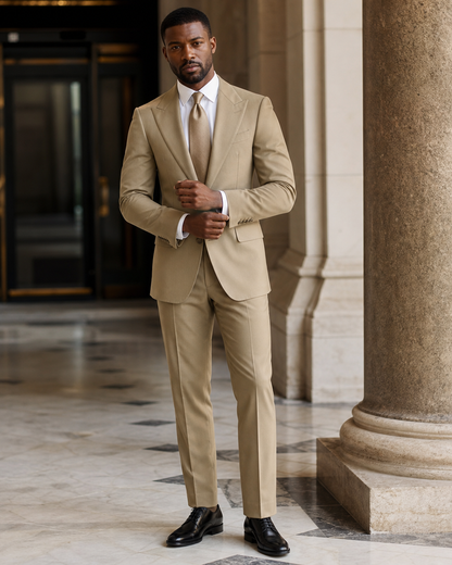 Khaki Cotton Summer Suit - Custom Made to Measure front view