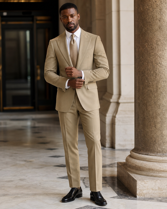 Khaki Cotton Summer Suit - Custom Made to Measure front view