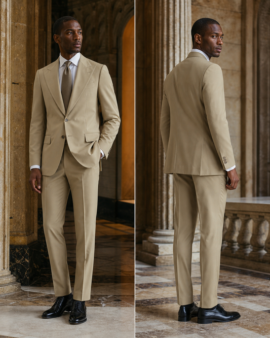 Khaki Cotton Summer Suit - Custom Made to Measure side back view