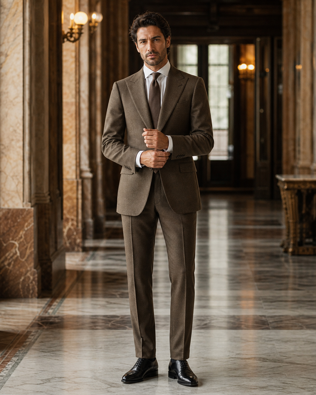 Khaki Flannel Winter Suit - Custom Made to Measure front view