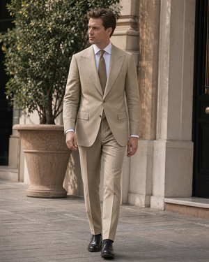 Khaki Linen Peak Lapel Suit — Custom Made to Measure — 1