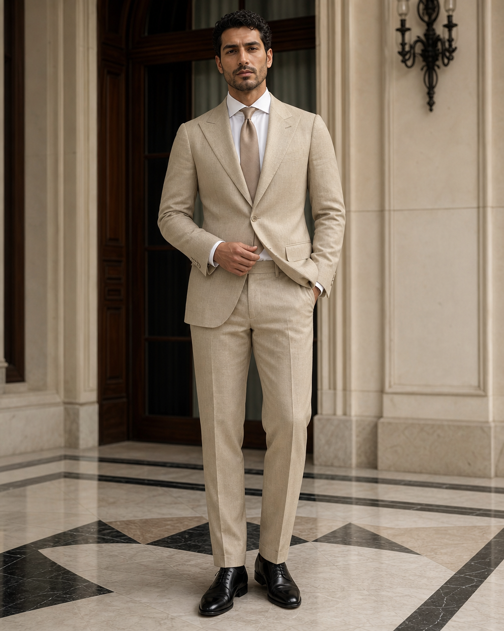 Khaki Linen Summer Suit - Custom Made to Measure front view