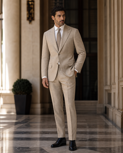 Khaki Linen Summer Suit - Custom Made to Measure side back view