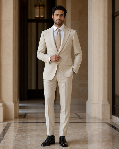 Khaki Seersucker Beach Wedding Suit - Custom Made to Measure front view