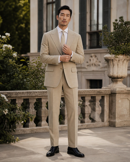 Khaki Seersucker Outdoor Wedding Suit — Custom Made to Measure front view
