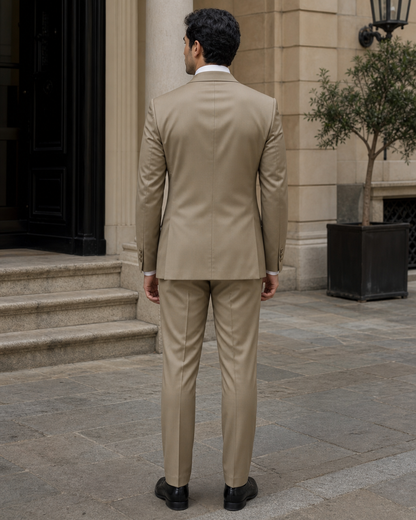 Khaki Silk Blend Shawl Lapel Suit - Custom Made to Measure back view