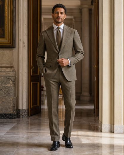 Khaki Tweed Winter Suit - Custom Made to Measure front view
