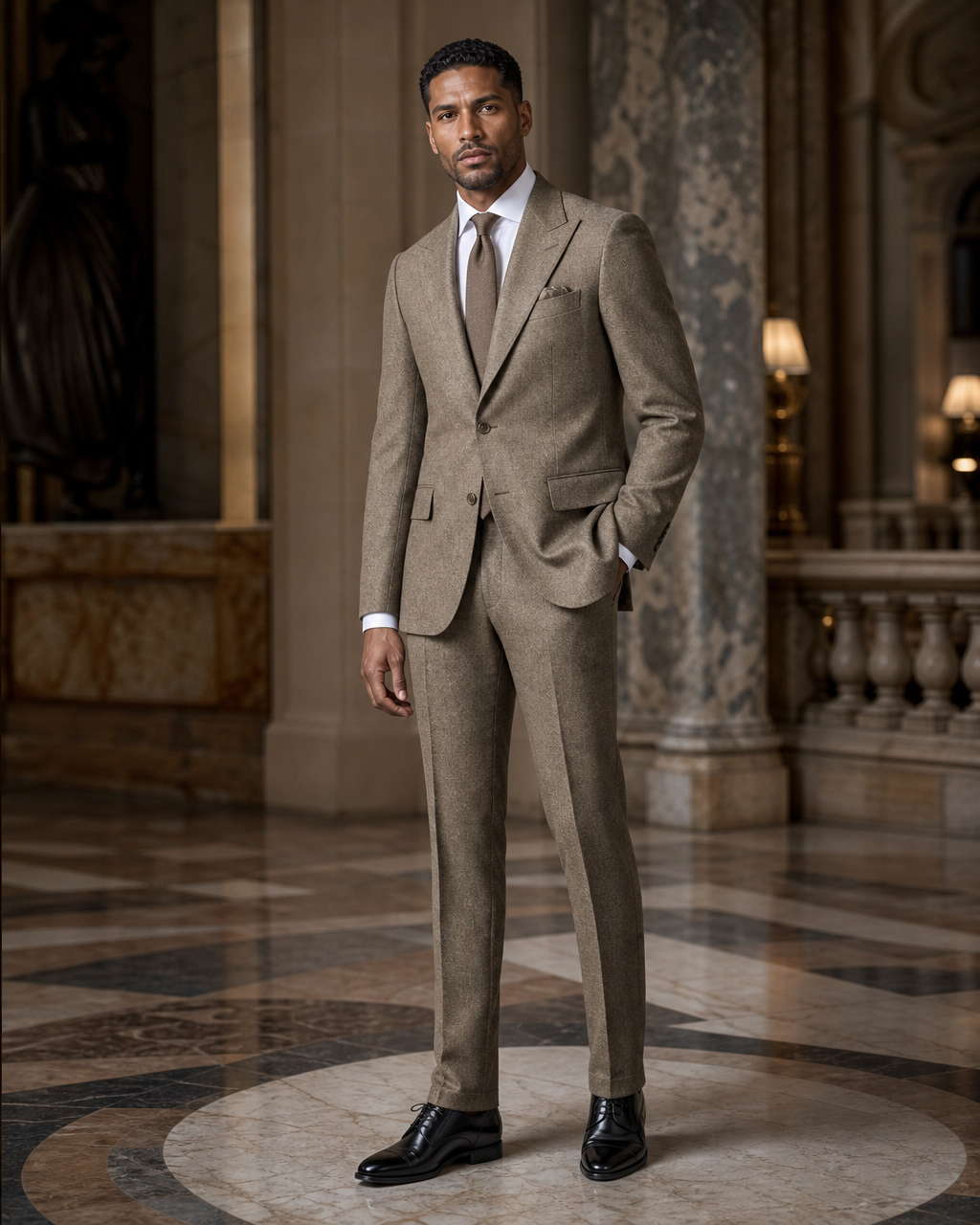 Khaki Tweed Winter Suit - Custom Made to Measure side back view