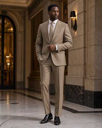 Khaki Wool Outdoor Wedding Suit - Custom Made to Measure front view