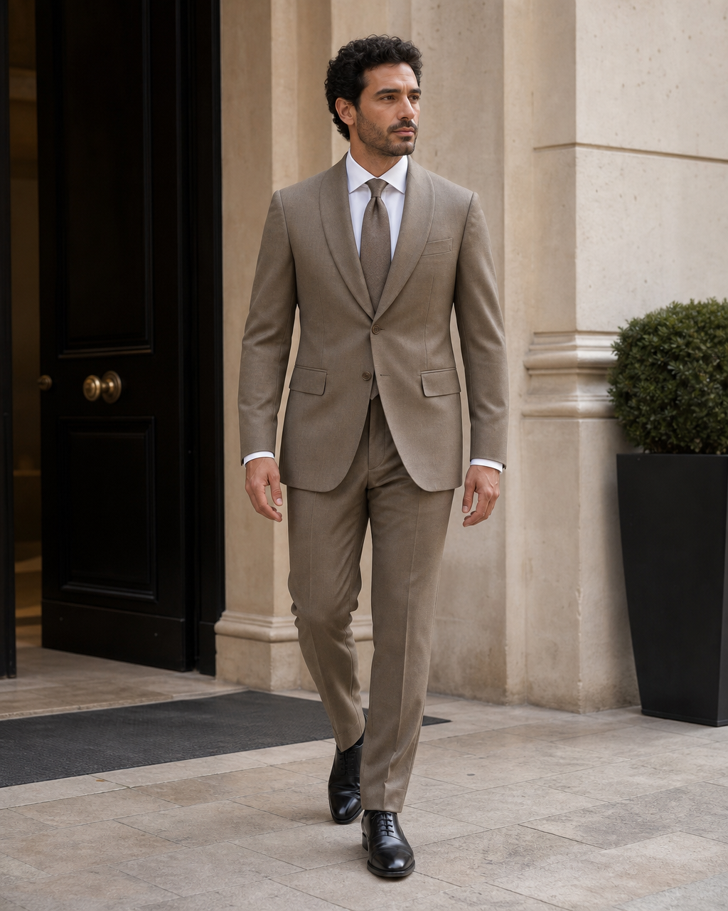 Khaki Wool Shawl Lapel Suit — Custom Made to Measure