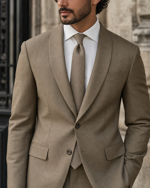 Khaki Wool Shawl Lapel Suit — Custom Made to Measure — 4
