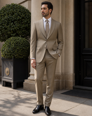 Khaki Wool Shawl Lapel Suit — Custom Made to Measure — 3