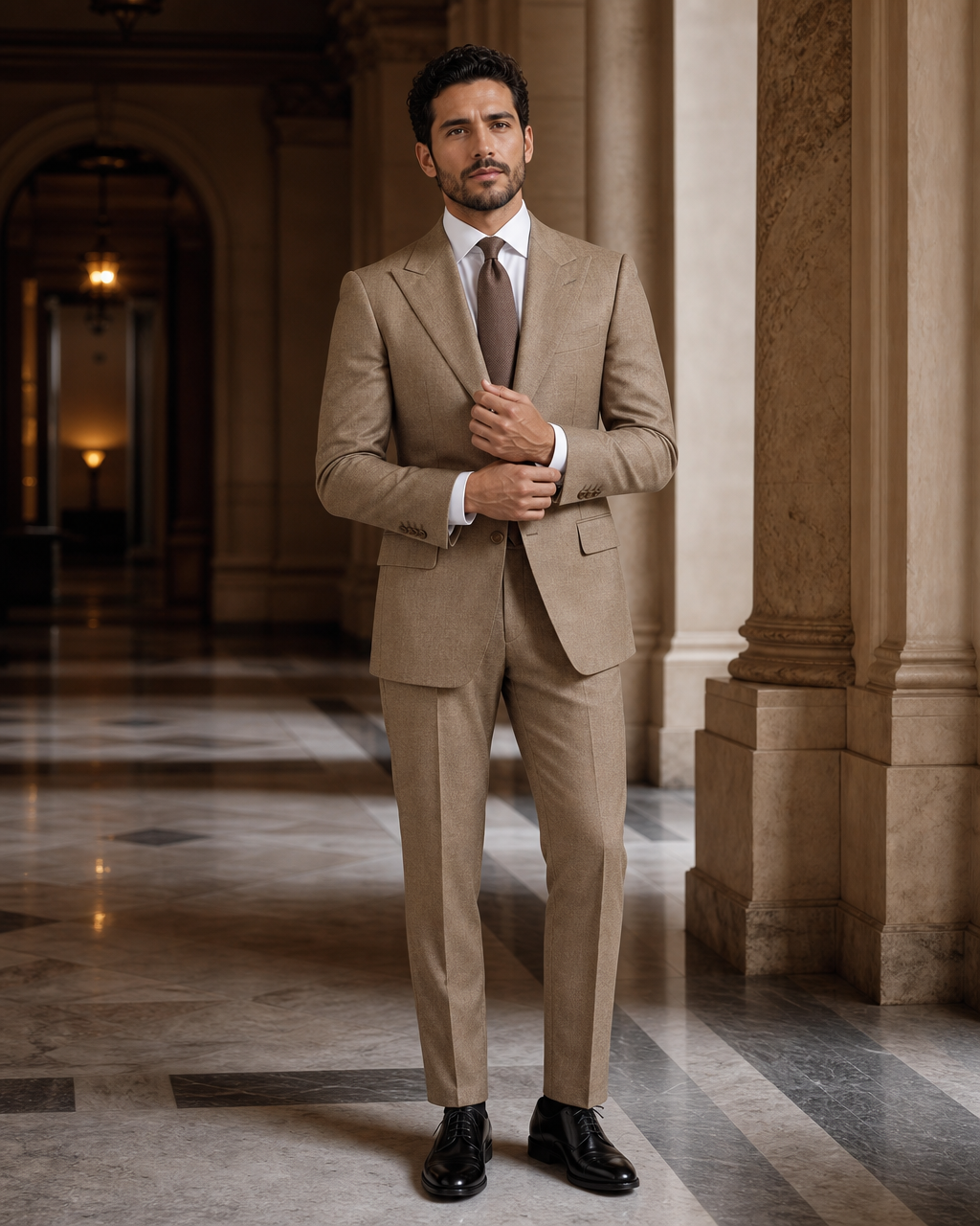 Khaki Wool Winter Suit - Custom Made to Measure front view