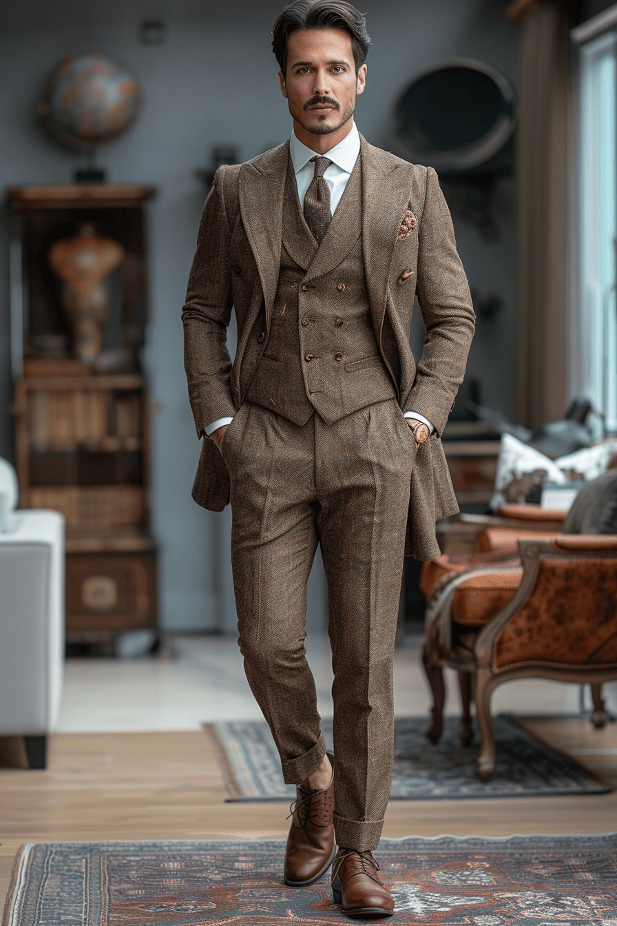 Khaki Silk Blend Cocktail Party Suit — Custom Made to Measure