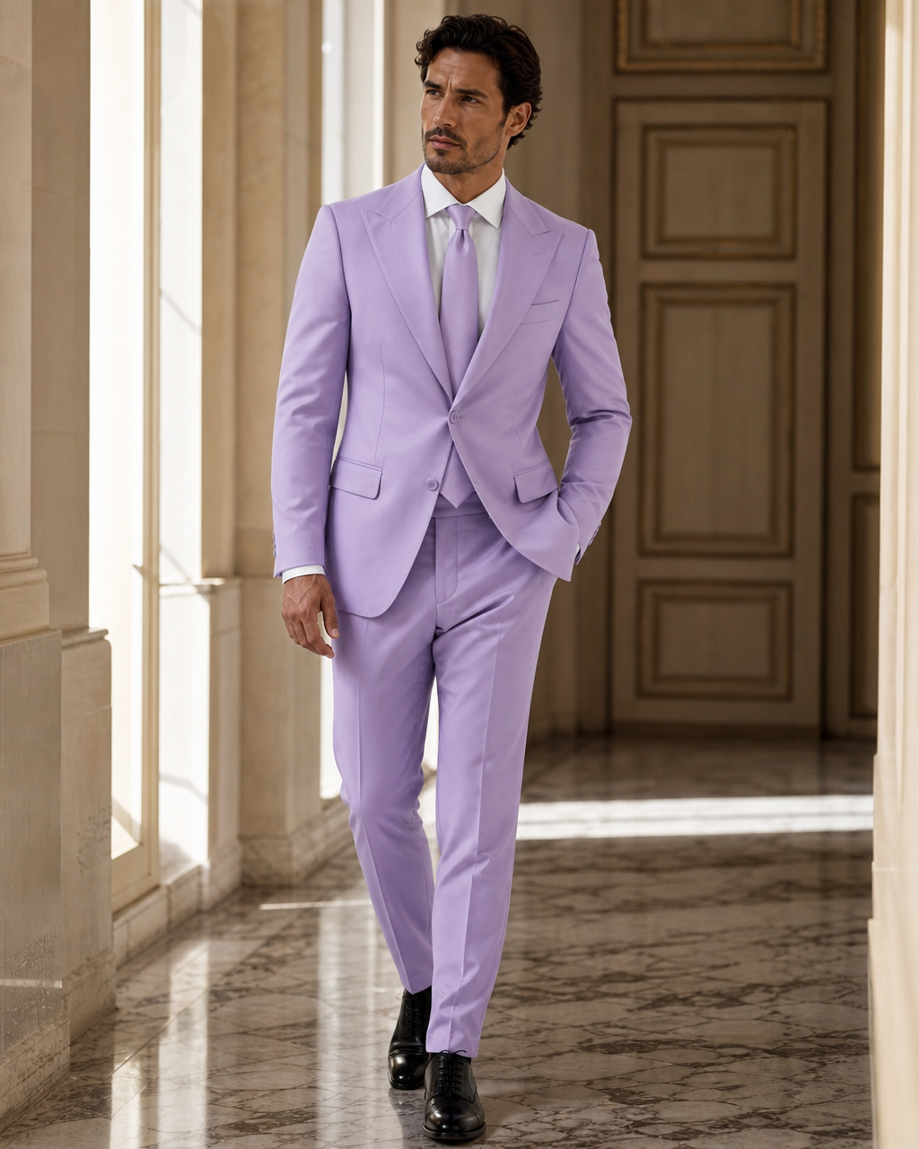 Lavender Cotton Beach Wedding Suit - Custom Made to Measure side back view