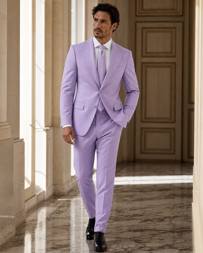 Lavender Cotton Beach Wedding Suit - Custom Made to Measure side back view