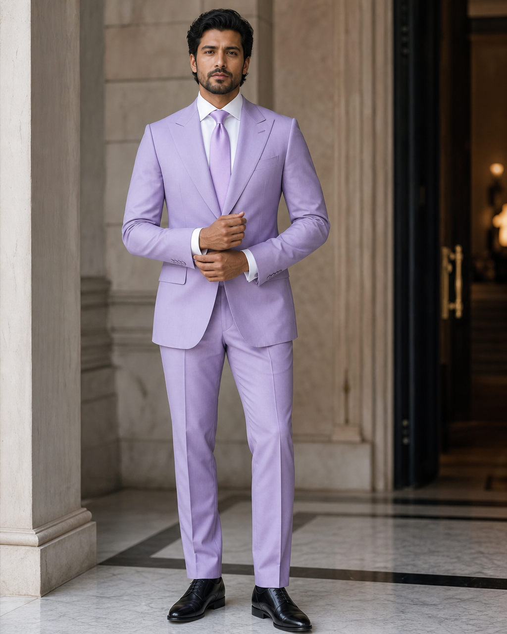 Lavender Cotton Outdoor Wedding Suit - Custom Made to Measure front view