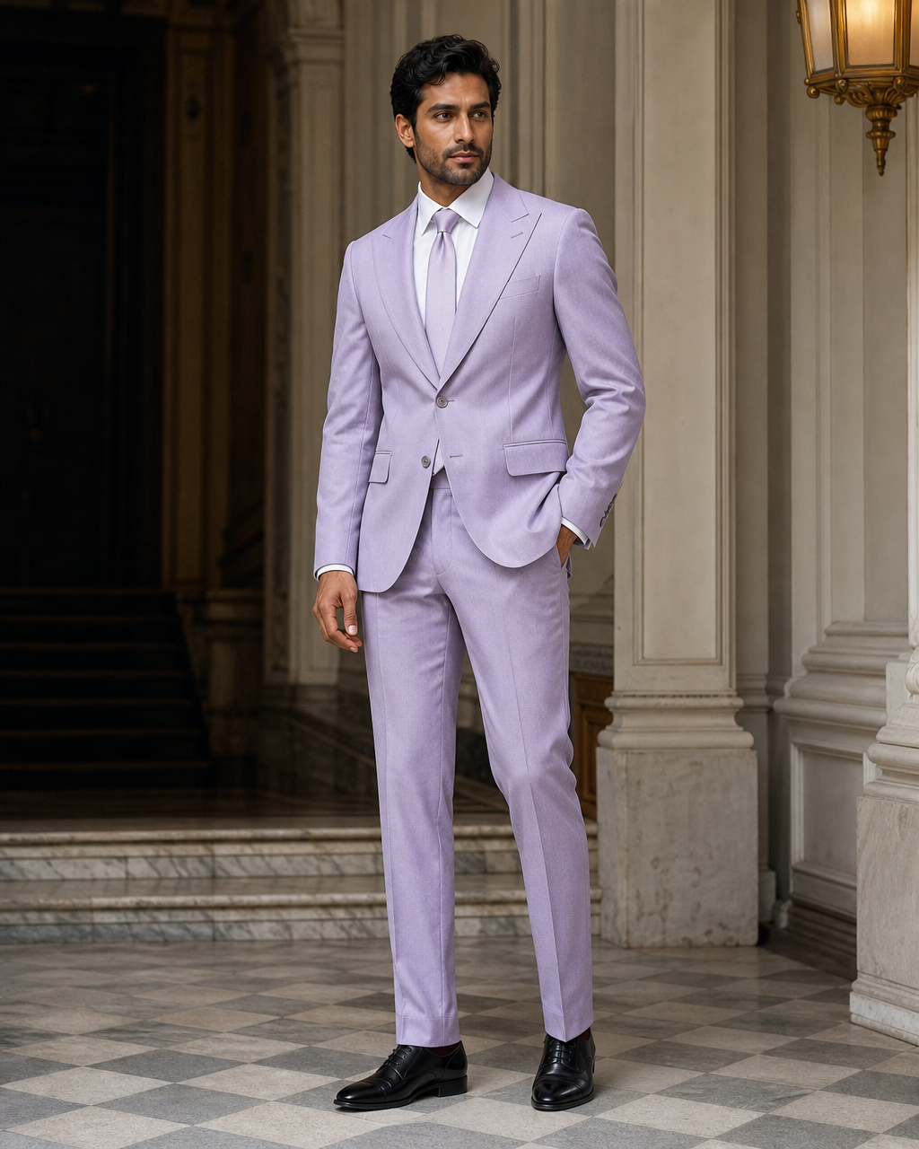 Lavender Cotton Outdoor Wedding Suit - Custom Made to Measure side back view